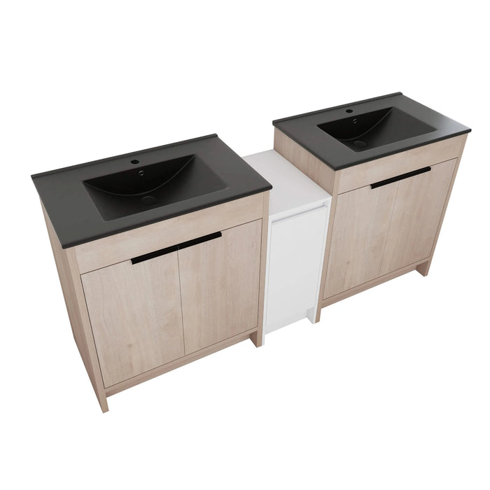 72 Inch Freestanding Bathroom Vanity with Black Ceramic Sink and Storage Cabinets, Soft Closing Door, 02430*2+0312 Combination Cabinet, KD-Package Default -DTYStore