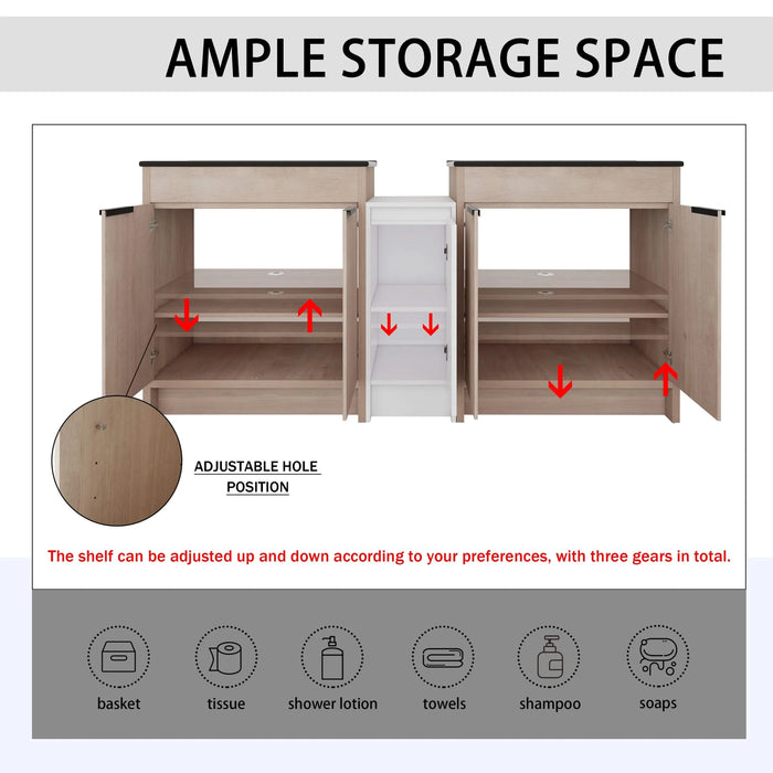 72 Inch Freestanding Bathroom Vanity with Black Ceramic Sink and Storage Cabinets, Soft Closing Door, 02430*2+0312 Combination Cabinet, KD-Package Default -DTYStore