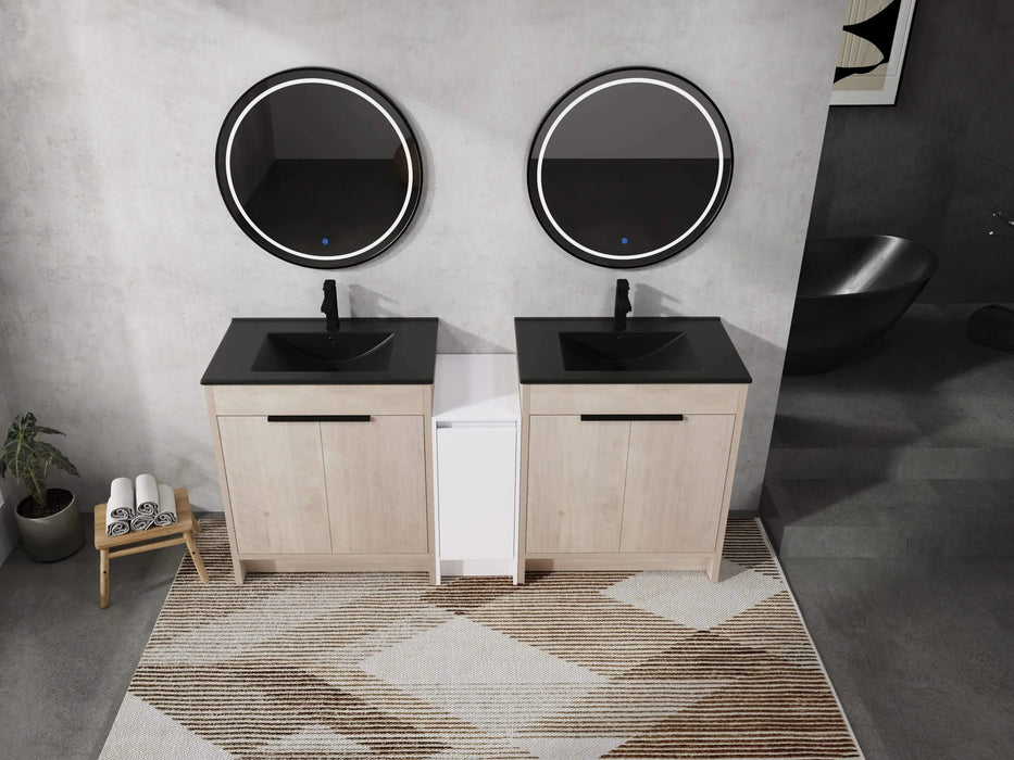72 Inch Freestanding Bathroom Vanity with Black Ceramic Sink and Storage Cabinets, Soft Closing Door, 02430*2+0312 Combination Cabinet, KD-Package Default -DTYStore