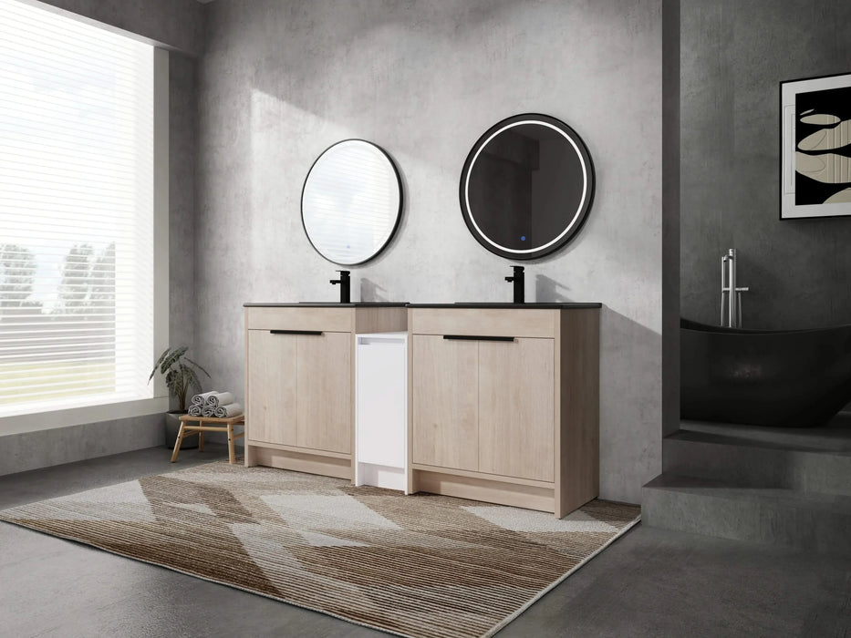 72 Inch Freestanding Bathroom Vanity with Black Ceramic Sink and Storage Cabinets, Soft Closing Door, 02430*2+0312 Combination Cabinet, KD-Package Default -DTYStore