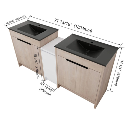 72 Inch Freestanding Bathroom Vanity with Black Ceramic Sink and Storage Cabinets, Soft Closing Door, 02430*2+0312 Combination Cabinet, KD-Package Default -DTYStore