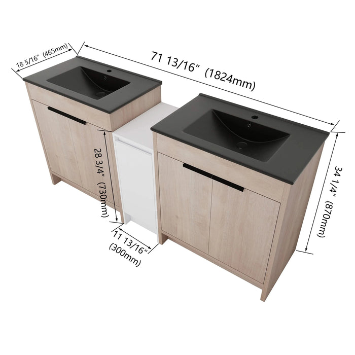 72 Inch Freestanding Bathroom Vanity with Black Ceramic Sink and Storage Cabinets, Soft Closing Door, 02430*2+0312 Combination Cabinet, KD-Package Default -DTYStore