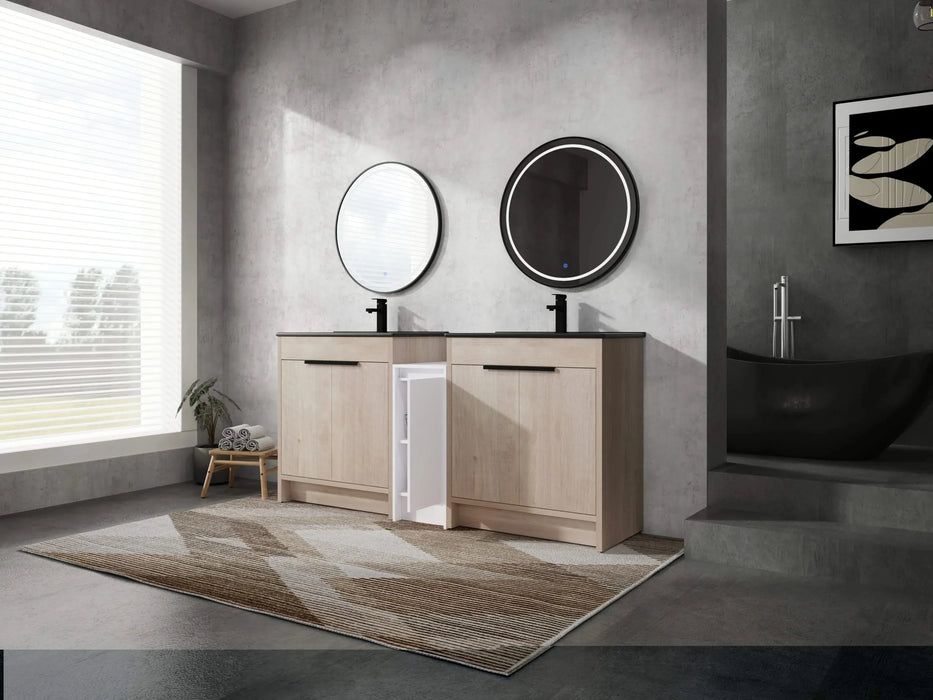 72 Inch Freestanding Bathroom Vanity with Black Ceramic Sink and Storage Cabinets, Soft Closing Door, 02430*2+0312 Combination Cabinet, KD-Package Default -DTYStore