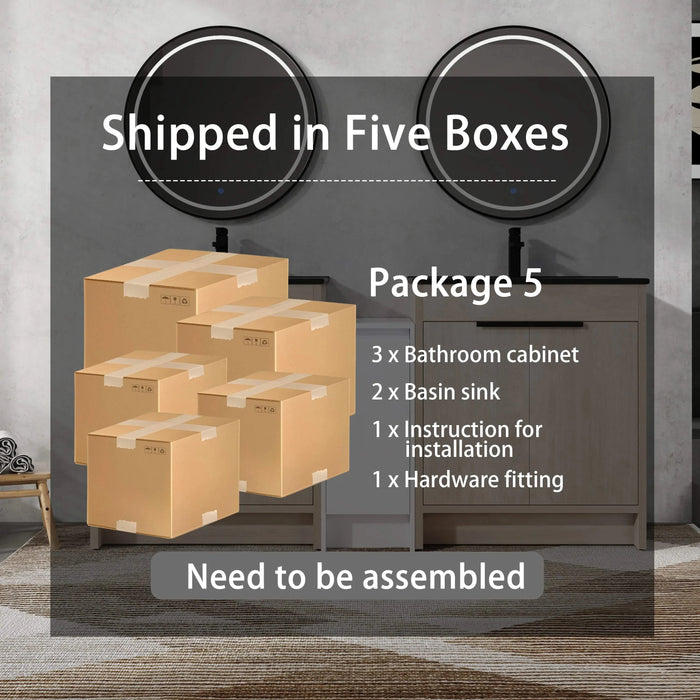 72 Inch Freestanding Bathroom Vanity with Black Ceramic Sink and Storage Cabinets, Soft Closing Door, 02430*2+0312 Combination Cabinet, KD-Package Default -DTYStore