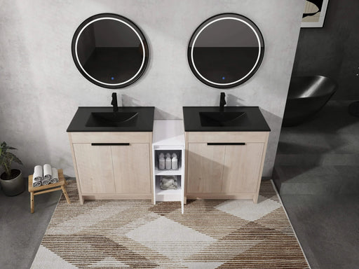 72 Inch Freestanding Bathroom Vanity with Black Ceramic Sink and Storage Cabinets, Soft Closing Door, 02430*2+0312 Combination Cabinet, KD-Package Default -DTYStore