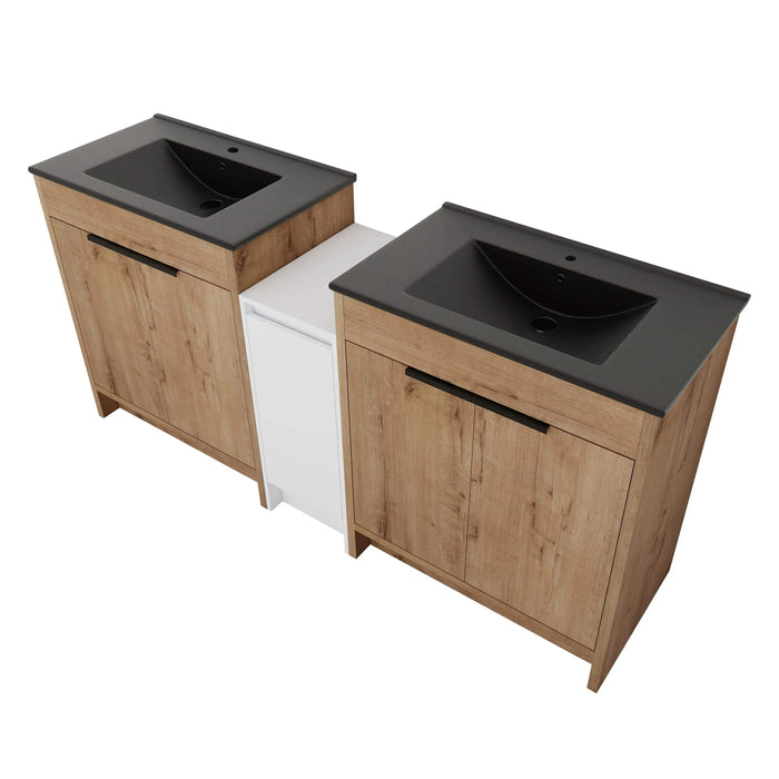 72 Inch Freestanding Bathroom Vanity with Black Ceramic Sink and Storage Cabinets, Soft Closing Door, 02430IMO*2+0312 Combination Cabinet, KD-Package Default -DTYStore