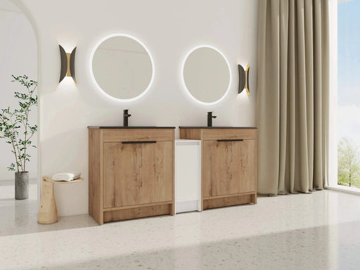 72 Inch Freestanding Bathroom Vanity with Black Ceramic Sink and Storage Cabinets, Soft Closing Door, 02430IMO*2+0312 Combination Cabinet, KD-Package Default -DTYStore