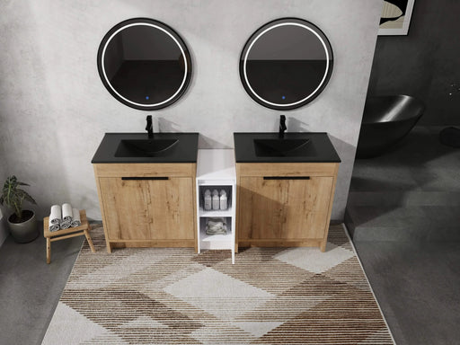 72 Inch Freestanding Bathroom Vanity with Black Ceramic Sink and Storage Cabinets, Soft Closing Door, 02430IMO*2+0312 Combination Cabinet, KD-Package Default -DTYStore