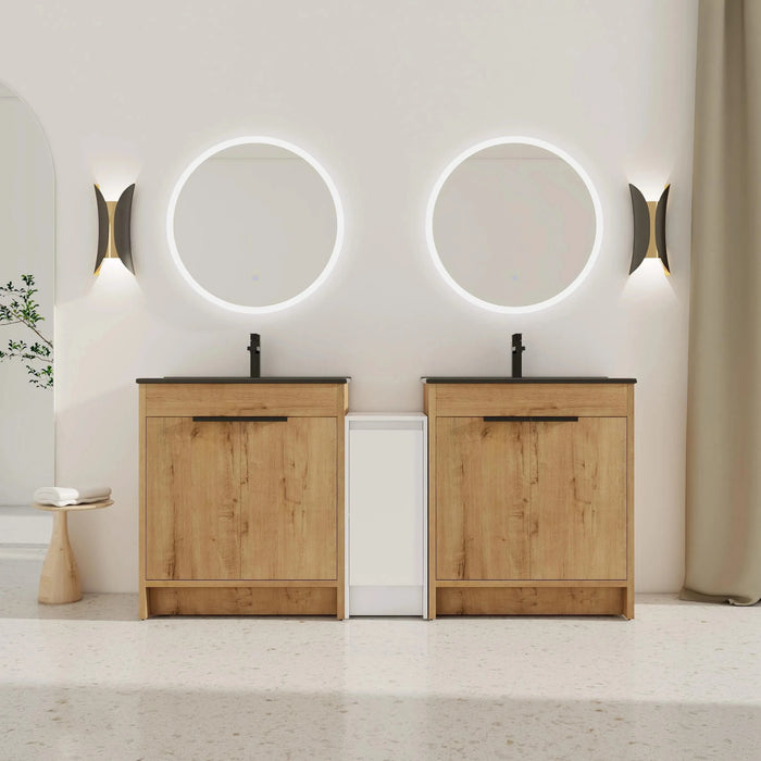 72 Inch Freestanding Bathroom Vanity with Black Ceramic Sink and Storage Cabinets, Soft Closing Door, 02430IMO*2+0312 Combination Cabinet, KD-Package Default -DTYStore
