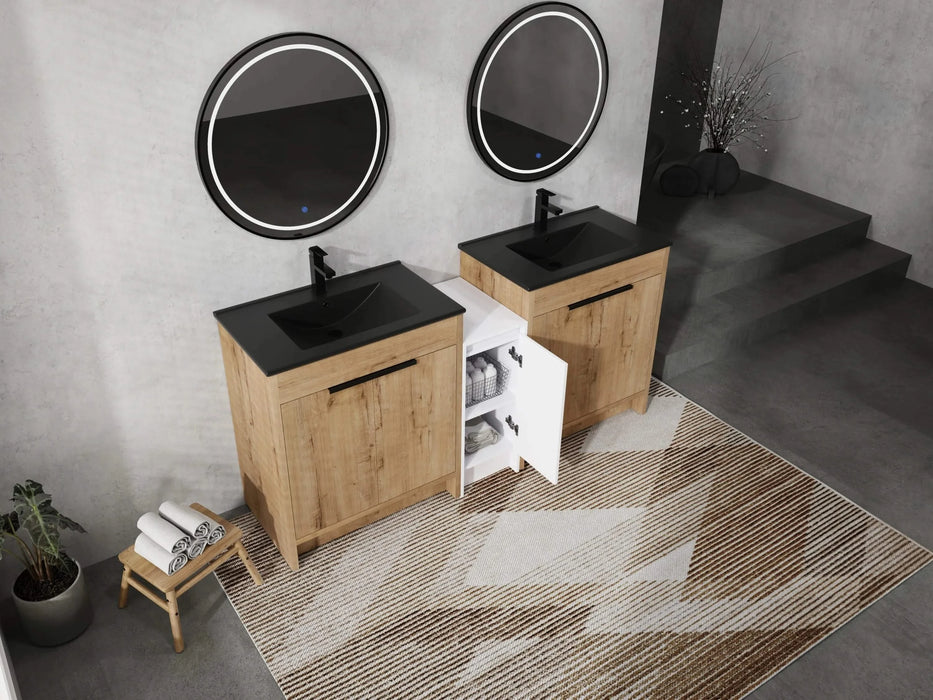 72 Inch Freestanding Bathroom Vanity with Black Ceramic Sink and Storage Cabinets, Soft Closing Door, 02430IMO*2+0312 Combination Cabinet, KD-Package Default -DTYStore