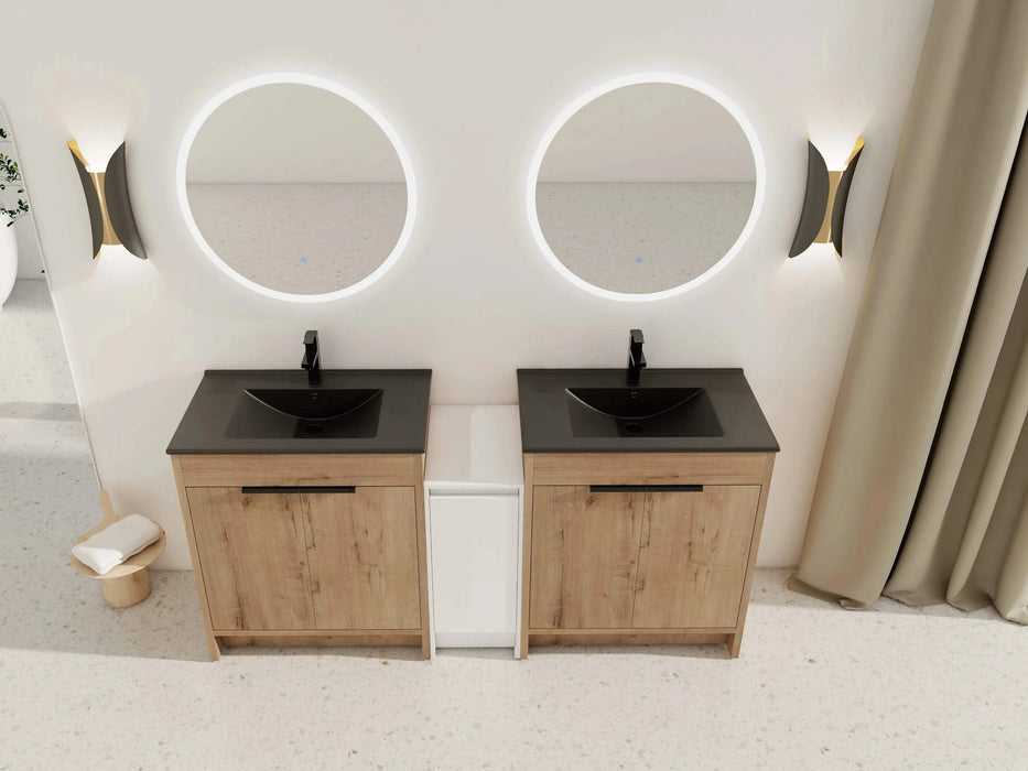 72 Inch Freestanding Bathroom Vanity with Black Ceramic Sink and Storage Cabinets, Soft Closing Door, 02430IMO*2+0312 Combination Cabinet, KD-Package Default -DTYStore