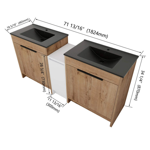 72 Inch Freestanding Bathroom Vanity with Black Ceramic Sink and Storage Cabinets, Soft Closing Door, 02430IMO*2+0312 Combination Cabinet, KD-Package Default -DTYStore