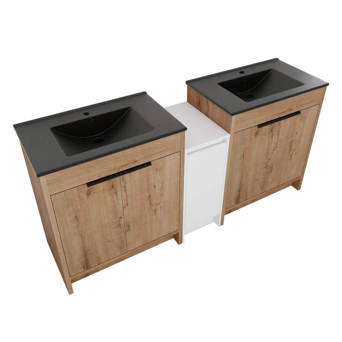 72 Inch Freestanding Bathroom Vanity with Black Ceramic Sink and Storage Cabinets, Soft Closing Door, 02430IMO*2+0312 Combination Cabinet, KD-Package Default -DTYStore