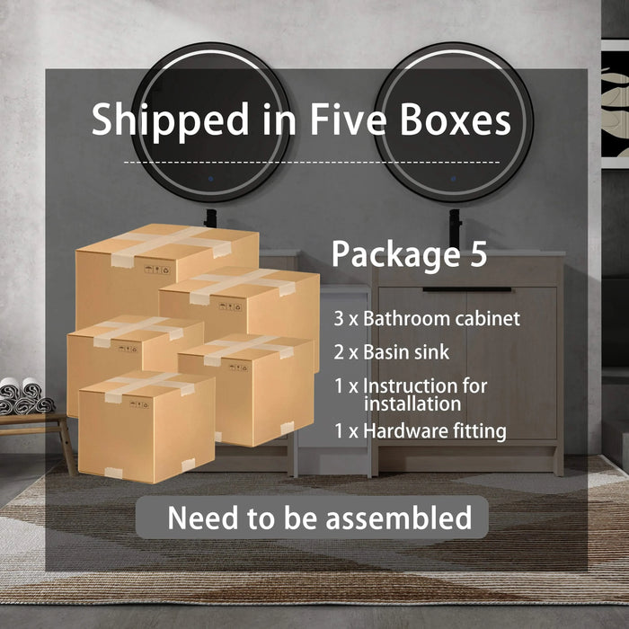 72 Inch Freestanding Bathroom Vanity with Ceramic Sink and Storage Cabinets, Soft Closing Door, 02430*2+0312 Combination Cabinet, KD-Package Default -DTYStore