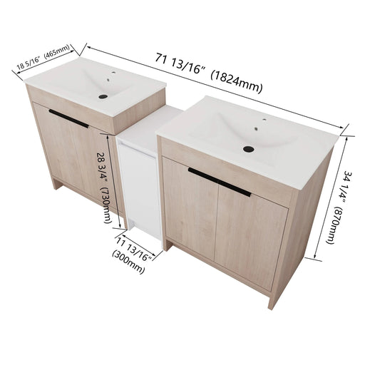 72 Inch Freestanding Bathroom Vanity with Ceramic Sink and Storage Cabinets, Soft Closing Door, 02430*2+0312 Combination Cabinet, KD-Package Default -DTYStore
