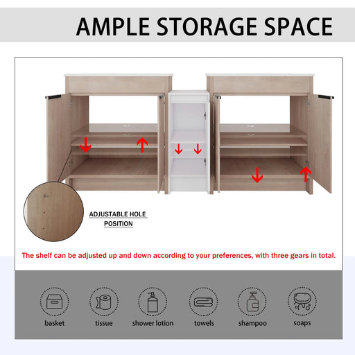 72 Inch Freestanding Bathroom Vanity with Ceramic Sink and Storage Cabinets, Soft Closing Door, 02430*2+0312 Combination Cabinet, KD-Package Default -DTYStore
