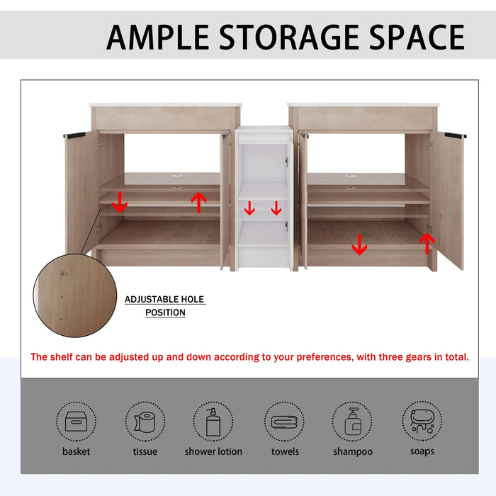 72 Inch Freestanding Bathroom Vanity with Ceramic Sink and Storage Cabinets, Soft Closing Door, 02430*2+0312 Combination Cabinet, KD-Package Default -DTYStore