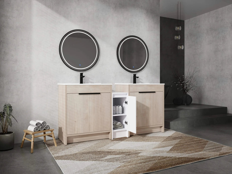 72 Inch Freestanding Bathroom Vanity with Ceramic Sink and Storage Cabinets, Soft Closing Door, 02430*2+0312 Combination Cabinet, KD-Package Default -DTYStore