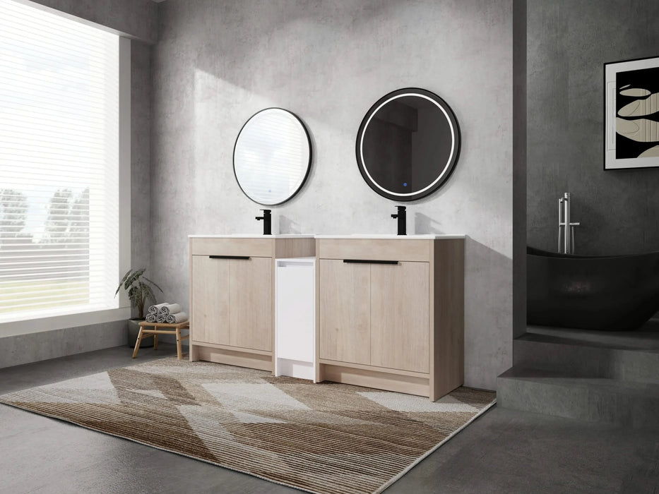 72 Inch Freestanding Bathroom Vanity with Ceramic Sink and Storage Cabinets, Soft Closing Door, 02430*2+0312 Combination Cabinet, KD-Package Default -DTYStore