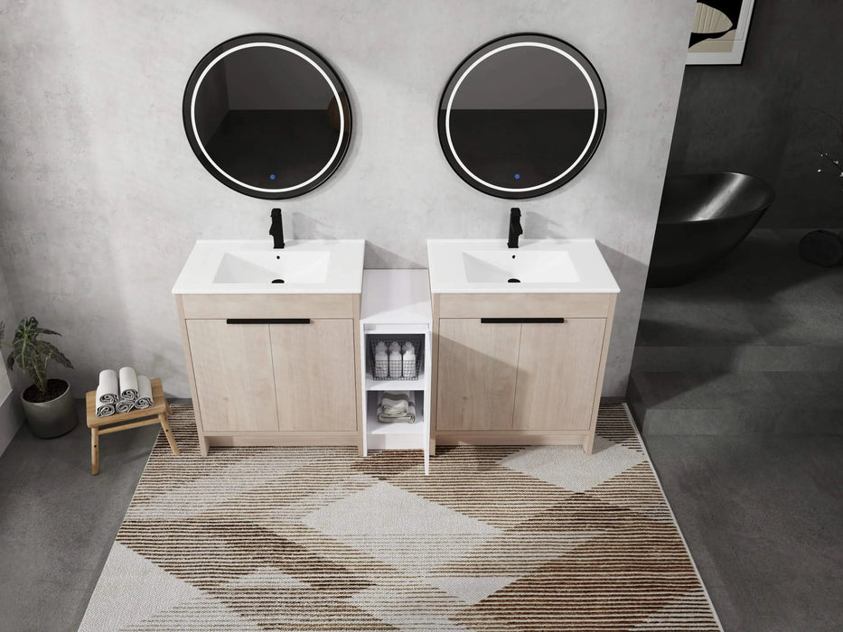 72 Inch Freestanding Bathroom Vanity with Ceramic Sink and Storage Cabinets, Soft Closing Door, 02430*2+0312 Combination Cabinet, KD-Package Default -DTYStore