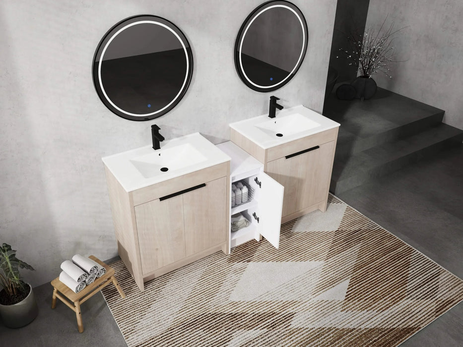 72 Inch Freestanding Bathroom Vanity with Ceramic Sink and Storage Cabinets, Soft Closing Door, 02430*2+0312 Combination Cabinet, KD-Package Default -DTYStore