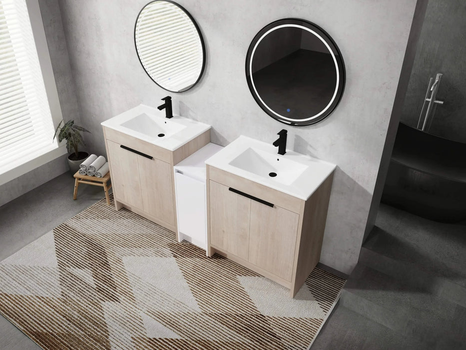 72 Inch Freestanding Bathroom Vanity with Ceramic Sink and Storage Cabinets, Soft Closing Door, 02430*2+0312 Combination Cabinet, KD-Package Default -DTYStore