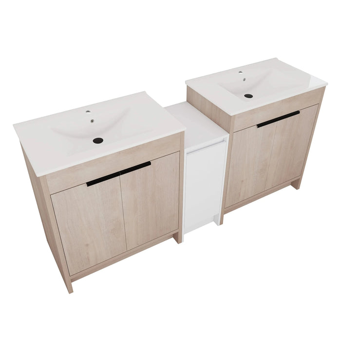 72 Inch Freestanding Bathroom Vanity with Ceramic Sink and Storage Cabinets, Soft Closing Door, 02430*2+0312 Combination Cabinet, KD-Package Default -DTYStore
