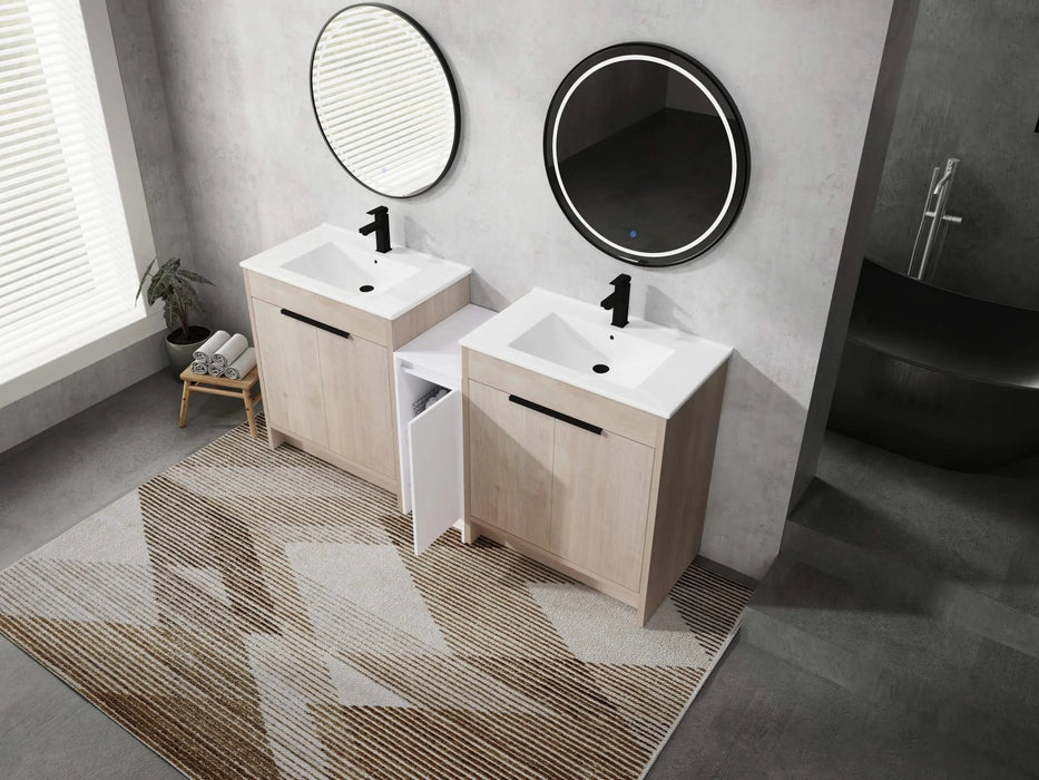 72 Inch Freestanding Bathroom Vanity with Ceramic Sink and Storage Cabinets, Soft Closing Door, 02430*2+0312 Combination Cabinet, KD-Package Default -DTYStore