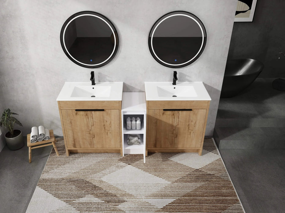 72 Inch Freestanding Bathroom Vanity with Ceramic Sink and Storage Cabinets, Soft Closing Door, 02430IMO*2+0312 Combination Cabinet, KD-Package Default -DTYStore