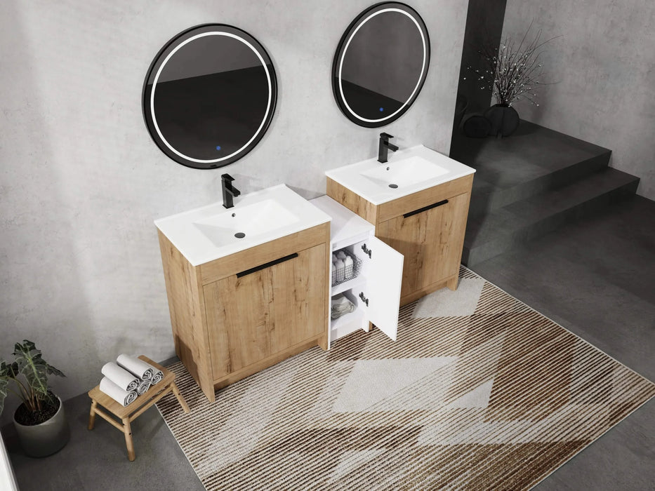 72 Inch Freestanding Bathroom Vanity with Ceramic Sink and Storage Cabinets, Soft Closing Door, 02430IMO*2+0312 Combination Cabinet, KD-Package Default -DTYStore