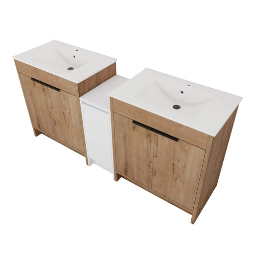 72 Inch Freestanding Bathroom Vanity with Ceramic Sink and Storage Cabinets, Soft Closing Door, 02430IMO*2+0312 Combination Cabinet, KD-Package Default -DTYStore