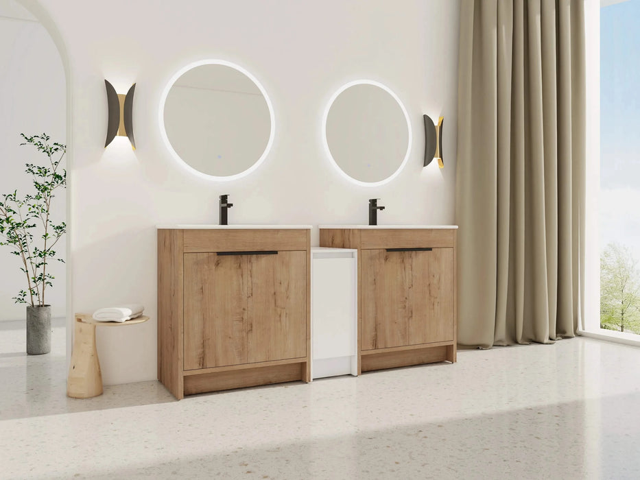 72 Inch Freestanding Bathroom Vanity with Ceramic Sink and Storage Cabinets, Soft Closing Door, 02430IMO*2+0312 Combination Cabinet, KD-Package Default -DTYStore