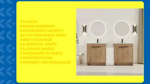 72 Inch Freestanding Bathroom Vanity with Ceramic Sink and Storage Cabinets, Soft Closing Door, 02430IMO*2+0312 Combination Cabinet, KD-Package -DTYStore