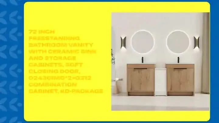 72 Inch Freestanding Bathroom Vanity with Ceramic Sink and Storage Cabinets, Soft Closing Door, 02430IMO*2+0312 Combination Cabinet, KD-Package -DTYStore