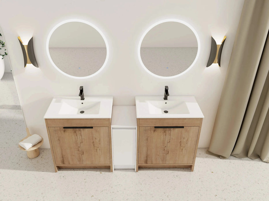 72 Inch Freestanding Bathroom Vanity with Ceramic Sink and Storage Cabinets, Soft Closing Door, 02430IMO*2+0312 Combination Cabinet, KD-Package Default -DTYStore