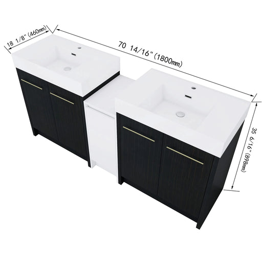 72 Inch Freestanding Bathroom Vanity with Resin Sink and a Storage Cabinets, With Soft Closing Door, 09230*2+0312 Combination Cabinet, KD-Package Default -DTYStore