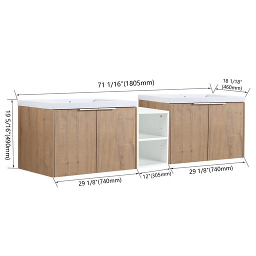 72 Inch Soft Close Doors Bathroom Vanity With Sink, A Small Storage Shelves, 30' and 12' Combination Cabinet,(KD-Packing) Default -DTYStore