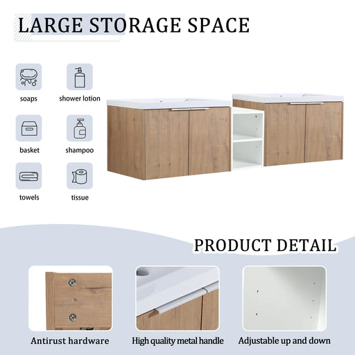 72 Inch Soft Close Doors Bathroom Vanity With Sink, A Small Storage Shelves, 30' and 12' Combination Cabinet,(KD-Packing) Default -DTYStore