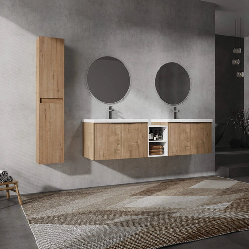 72' Wall-Mounted Bathroom Vanity With Sink and Side Cabinet, Soft Close Doors,00112IMO-00630IMOx2-00612GWH Combination Cabinet(KD-Packing) Default -DTYStore