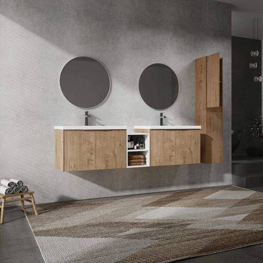 72' Wall-Mounted Bathroom Vanity With Sink and Side Cabinet, Soft Close Doors,00112IMO-00630IMOx2-00612GWH Combination Cabinet(KD-Packing) Default -DTYStore