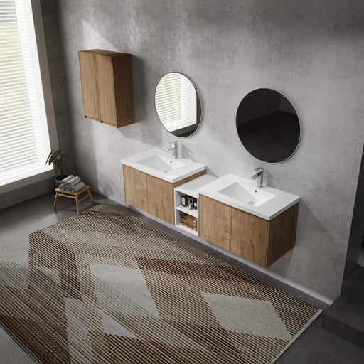 72' Wall-Mounted Bathroom Vanity With Sink and Side Cabinet, Soft Close Doors,00112IMO-00630IMOx2-00612GWH Combination Cabinet(KD-Packing) Default -DTYStore