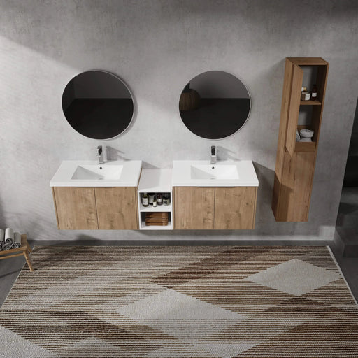 72' Wall-Mounted Bathroom Vanity With Sink and Side Cabinet, Soft Close Doors,00112IMO-00630IMOx2-00612GWH Combination Cabinet(KD-Packing) Default -DTYStore