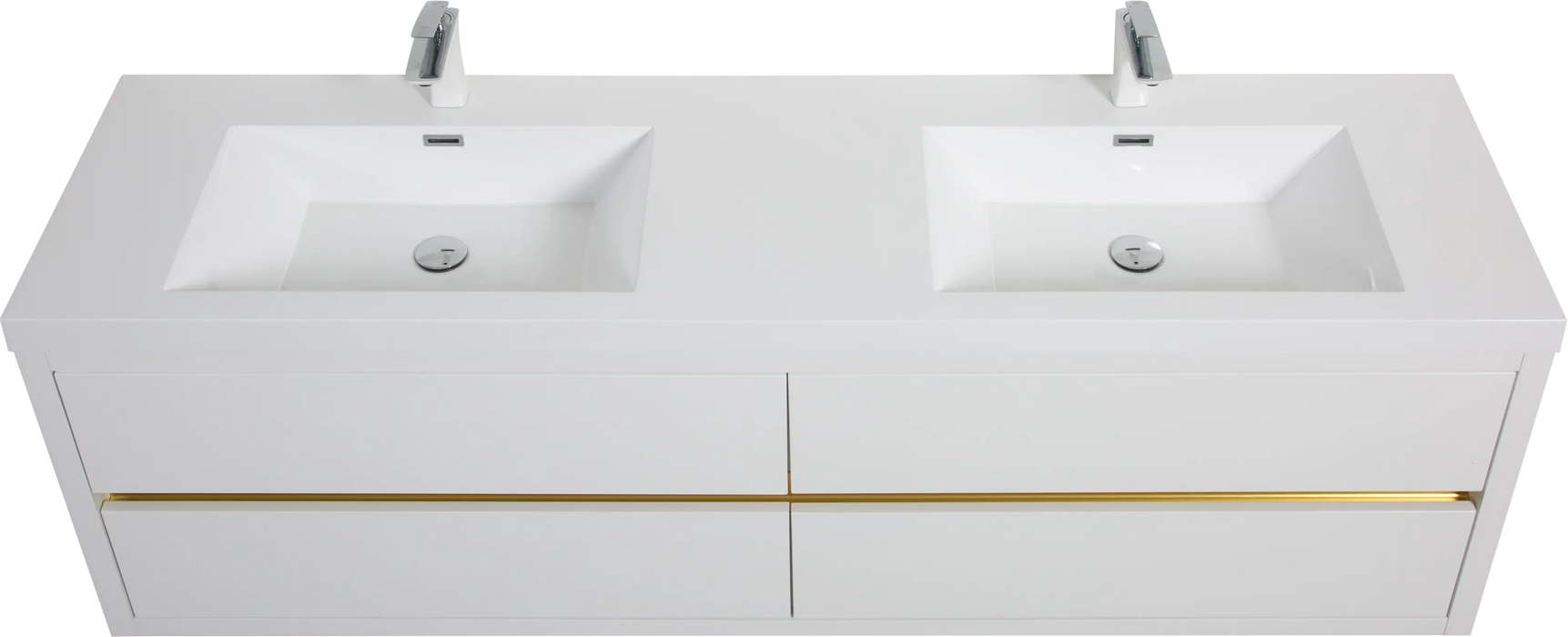 72' Wall-Mounted Bathroom Vanity with Double Sinks, Floating Bathroom Storage Cabinet with Stone Resin Countertop and Soft Close Drawers, Glossy White 24V15-72GW Default -DTYStore