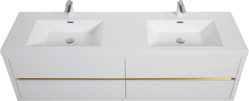 72' Wall-Mounted Bathroom Vanity with Double Sinks, Floating Bathroom Storage Cabinet with Stone Resin Countertop and Soft Close Drawers, Glossy White 24V15-72GW Default -DTYStore