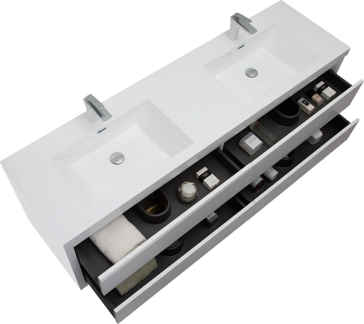 72' Wall-Mounted Bathroom Vanity with Double Sinks, Floating Bathroom Storage Cabinet with Stone Resin Countertop and Soft Close Drawers, Glossy White 24V15-72GW Default -DTYStore