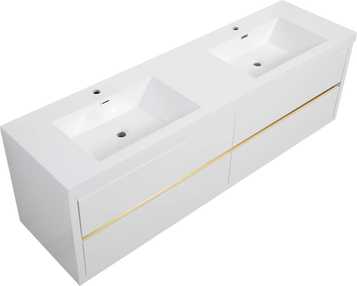 72' Wall-Mounted Bathroom Vanity with Double Sinks, Floating Bathroom Storage Cabinet with Stone Resin Countertop and Soft Close Drawers, Glossy White 24V15-72GW Default -DTYStore