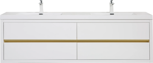 72' Wall-Mounted Bathroom Vanity with Double Sinks, Floating Bathroom Storage Cabinet with Stone Resin Countertop and Soft Close Drawers, Glossy White 24V15-72GW Default -DTYStore