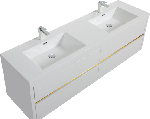 72' Wall-Mounted Bathroom Vanity with Double Sinks, Floating Bathroom Storage Cabinet with Stone Resin Countertop and Soft Close Drawers, Glossy White 24V15-72GW Default -DTYStore