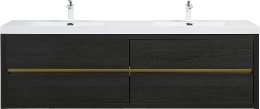 72' Wall-Mounted Bathroom Vanity with Sink, Floating Bathroom Storage Cabinet with Stone Resin Countertop and Soft Close Drawers, Espresso Wood 24V15-72EW Default -DTYStore