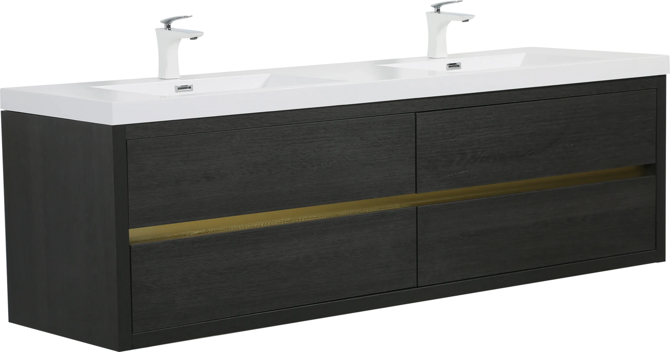 72' Wall-Mounted Bathroom Vanity with Sink, Floating Bathroom Storage Cabinet with Stone Resin Countertop and Soft Close Drawers, Espresso Wood 24V15-72EW Default -DTYStore